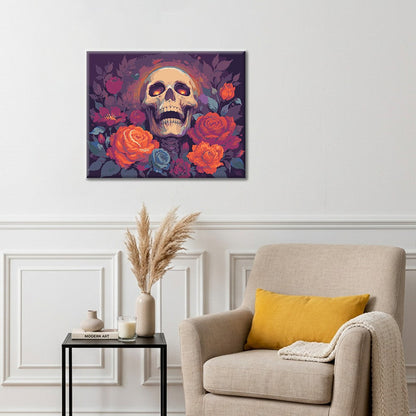 Crâne aux roses d’automne – Peinture par numéros