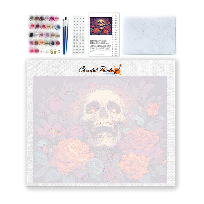 Crâne aux roses d’automne – Peinture par numéros