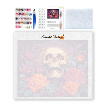 Crâne aux roses d’automne – Peinture par numéros