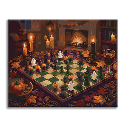 Échecs d’Halloween près de la cheminée – Peinture par numéros