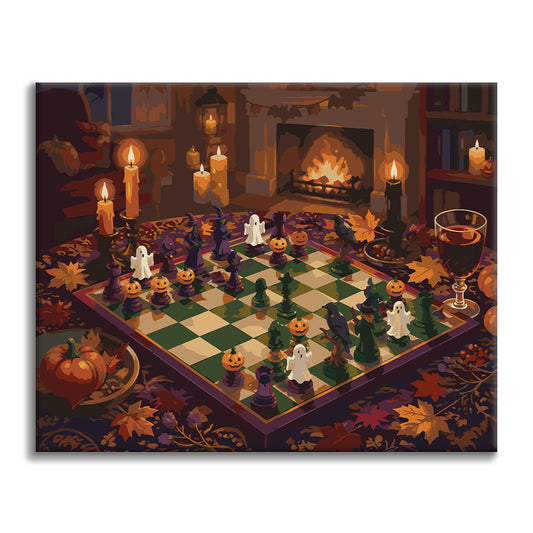 Échecs d’Halloween près de la cheminée – Peinture par numéros