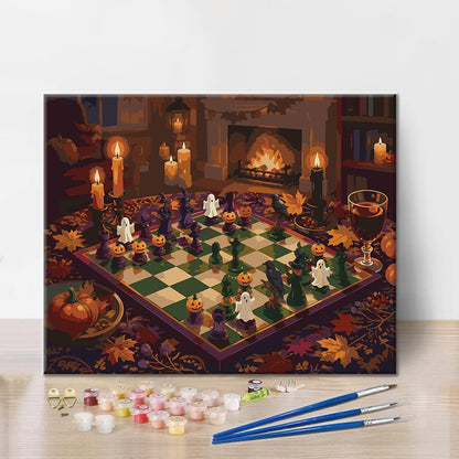 Échecs d’Halloween près de la cheminée – Peinture par numéros
