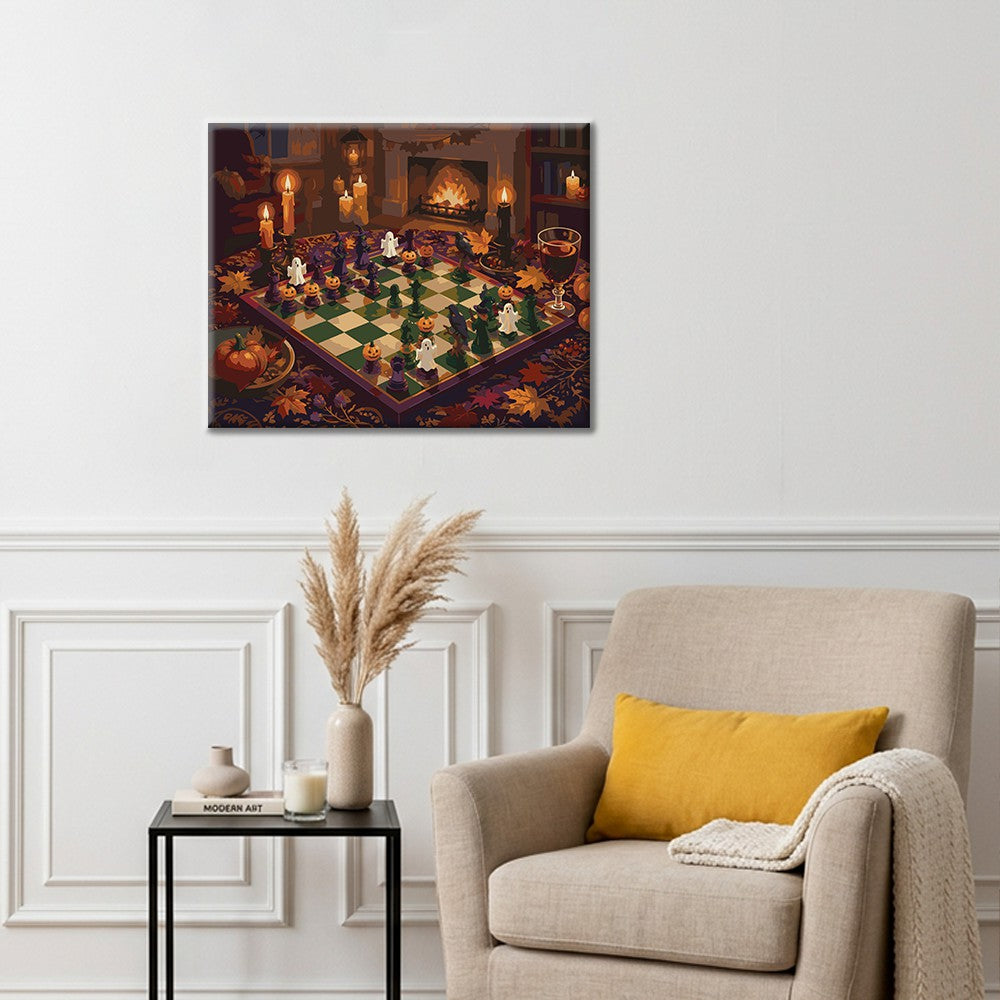 Échecs d’Halloween près de la cheminée – Peinture par numéros