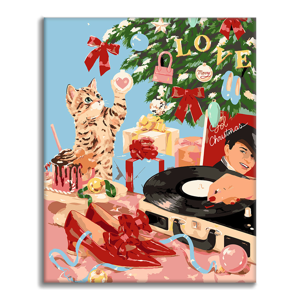 Fête de Noël rétro avec chats – Peinture par numéros