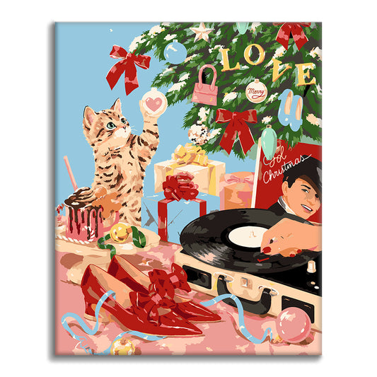 Fête de Noël rétro avec chats – Peinture par numéros