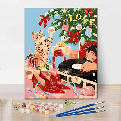 Fête de Noël rétro avec chats – Peinture par numéros