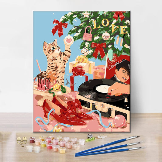 Fête de Noël rétro avec chats – Peinture par numéros