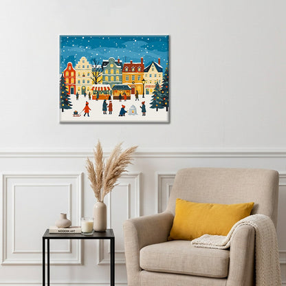 Place de marché de Noël enneigée – Peinture par numéros