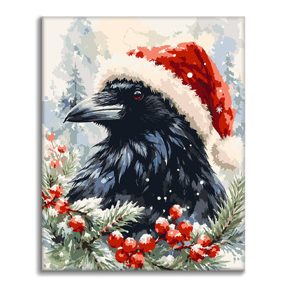 Corbeau en bonnet de Noël – Peinture par numéros