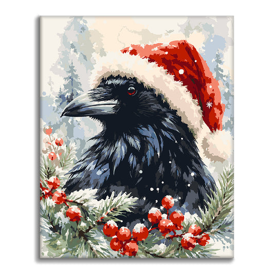 Corbeau en bonnet de Noël – Peinture par numéros