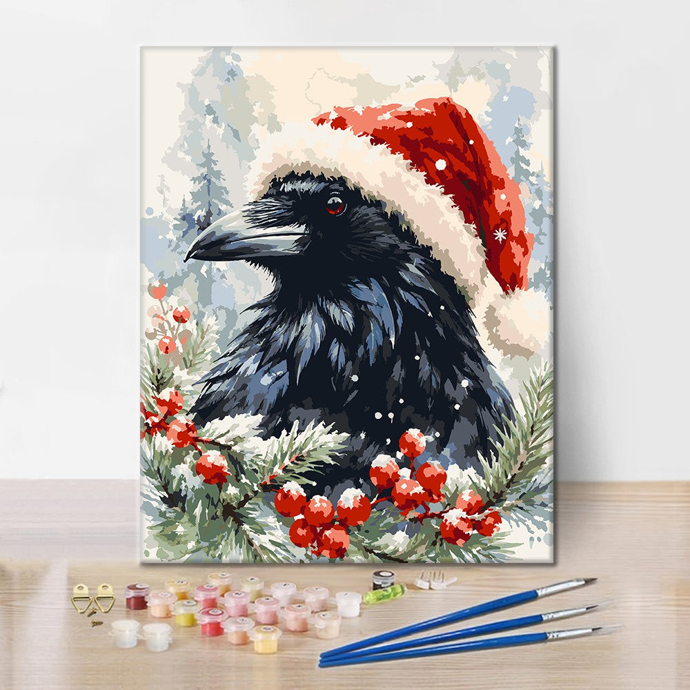 Corbeau en bonnet de Noël – Peinture par numéros