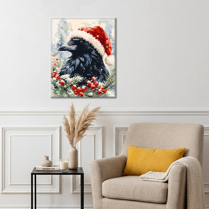 Corbeau en bonnet de Noël – Peinture par numéros