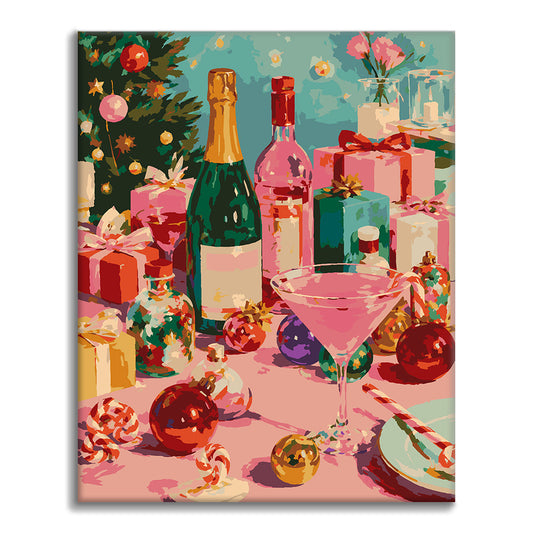 Nature morte de champagne festif – Peinture par numéros
