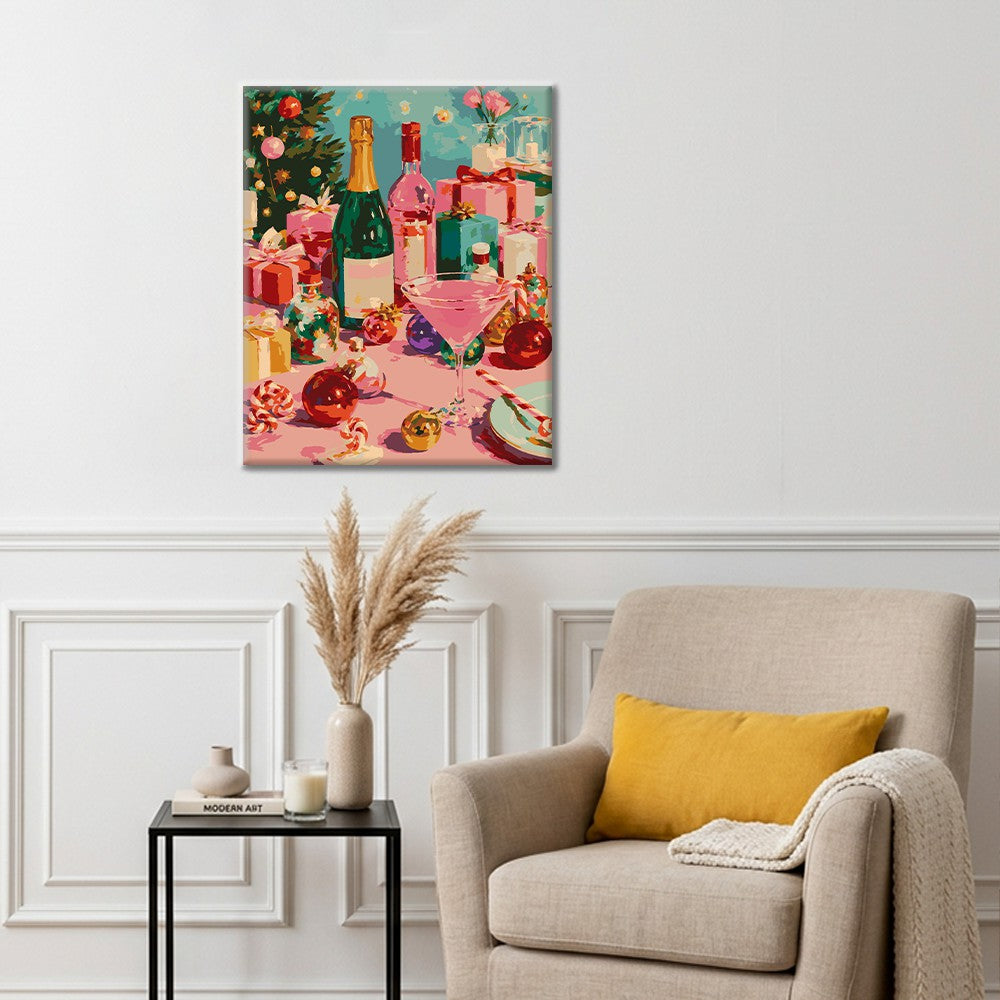 Nature morte de champagne festif – Peinture par numéros