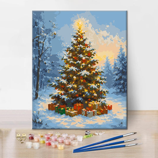 Sapin de Noël dans la neige – Peinture par numéros