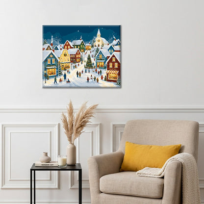 Village de Noël enneigé – Peinture par numéros