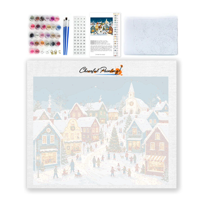Village de Noël enneigé – Peinture par numéros