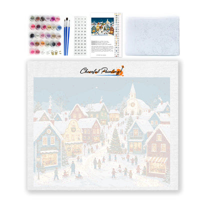 Village de Noël enneigé – Peinture par numéros