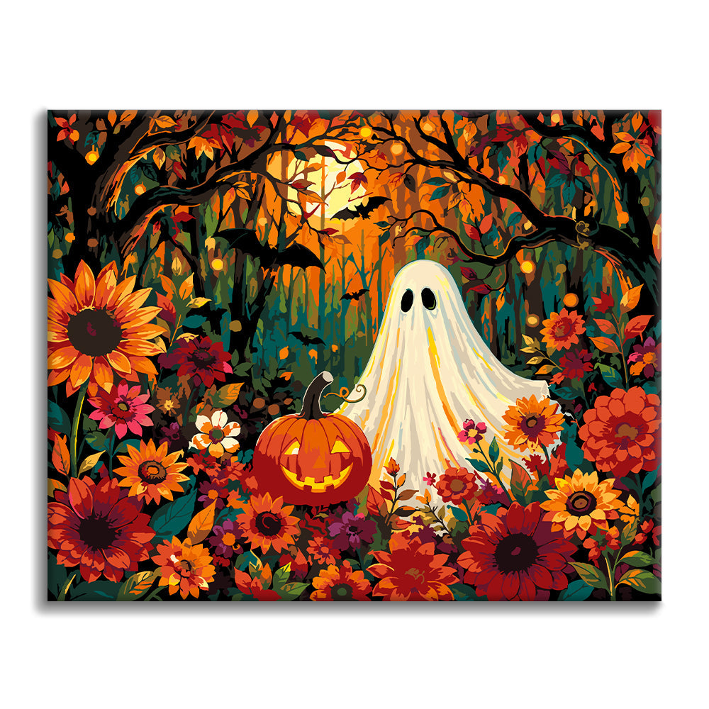 Fantôme parmi les fleurs d’automne – Peinture par numéros