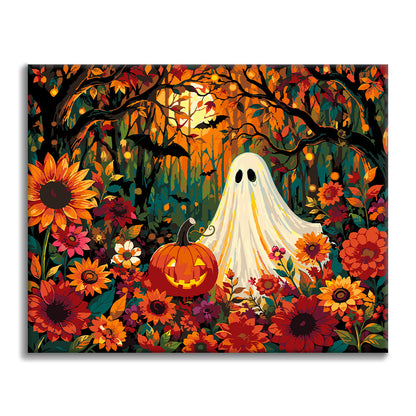 Fantôme parmi les fleurs d’automne – Peinture par numéros