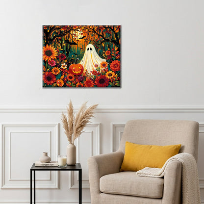 Fantôme parmi les fleurs d’automne – Peinture par numéros
