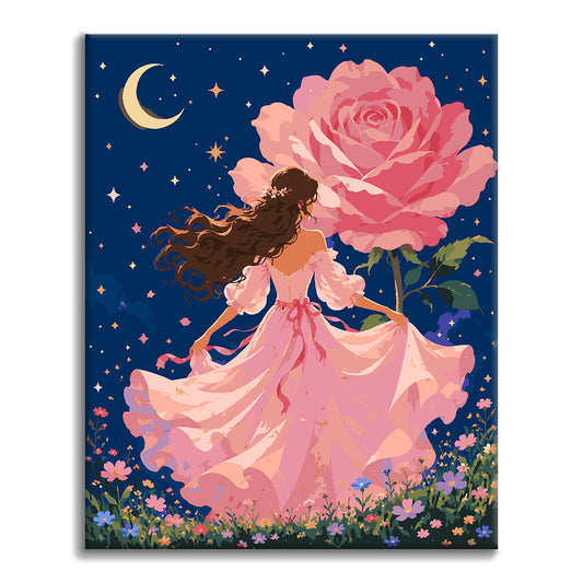 Princesse à la rose au clair de lune – Peinture par numéros