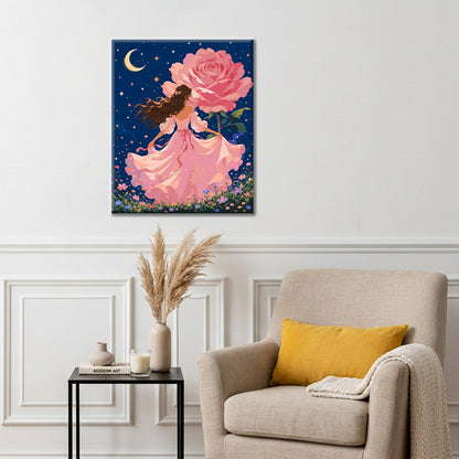 Princesse à la rose au clair de lune – Peinture par numéros