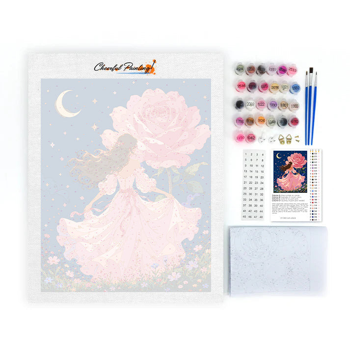 Princesse à la rose au clair de lune – Peinture par numéros