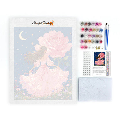 Princesse à la rose au clair de lune – Peinture par numéros