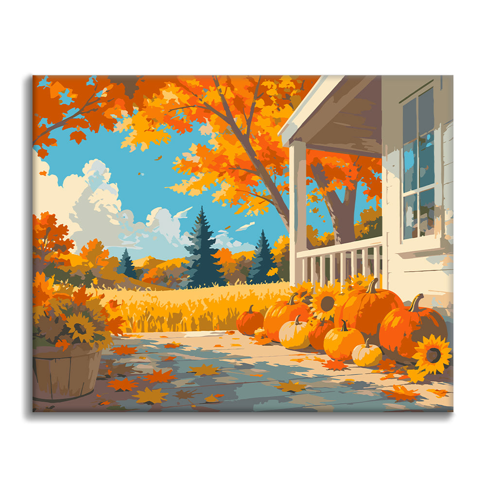 Citrouilles sur un porche d’automne – Peinture par numéros