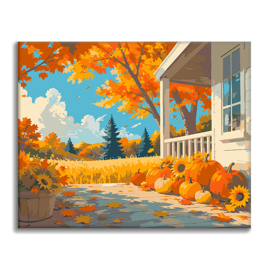 Citrouilles sur un porche d’automne – Peinture par numéros
