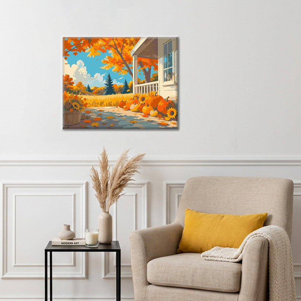 Citrouilles sur un porche d’automne – Peinture par numéros