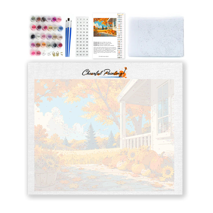 Citrouilles sur un porche d’automne – Peinture par numéros