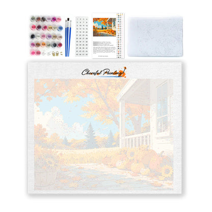 Citrouilles sur un porche d’automne – Peinture par numéros