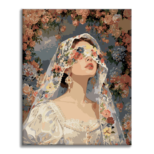 Mariée sous un voile floral – Peinture par numéros