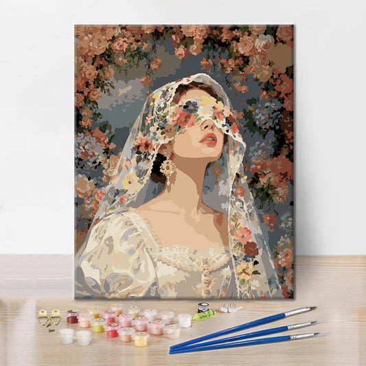 Mariée sous un voile floral – Peinture par numéros