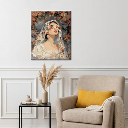 Mariée sous un voile floral – Peinture par numéros