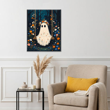 Fantôme sur une balançoire forestière – Peinture par numéros
