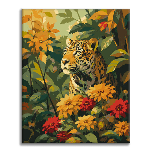 Léopard parmi les fleurs tropicales – Peinture par numéros