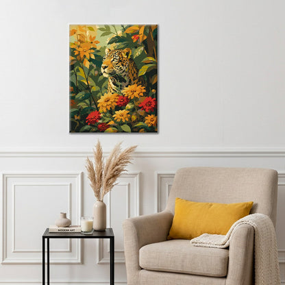 Léopard parmi les fleurs tropicales – Peinture par numéros