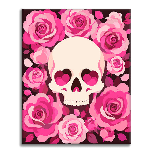 Crâne aux roses roses – Peinture par numéros