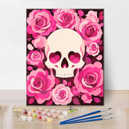 Crâne aux roses roses – Peinture par numéros