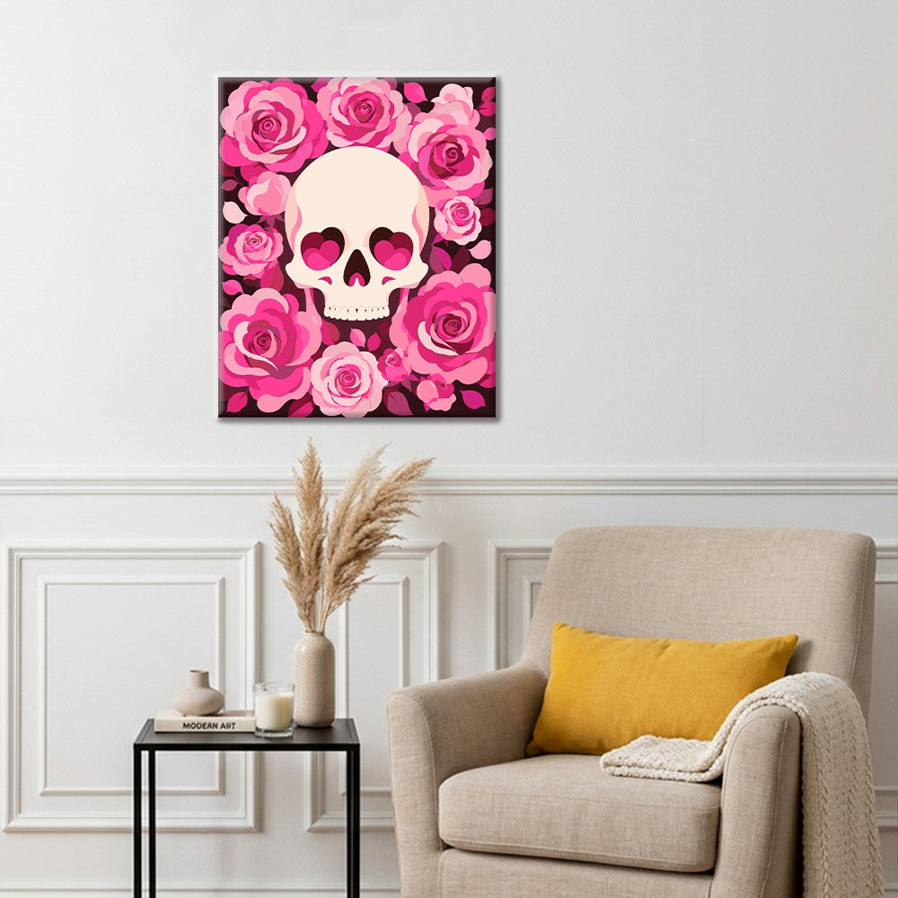 Crâne aux roses roses – Peinture par numéros