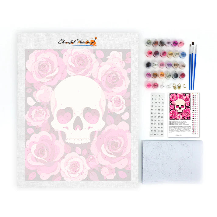 Crâne aux roses roses – Peinture par numéros