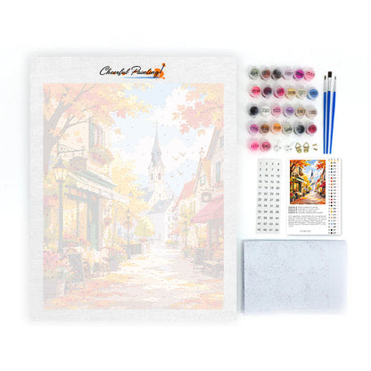 Rue ensoleillée des cafés d’automne – Peinture par numéros