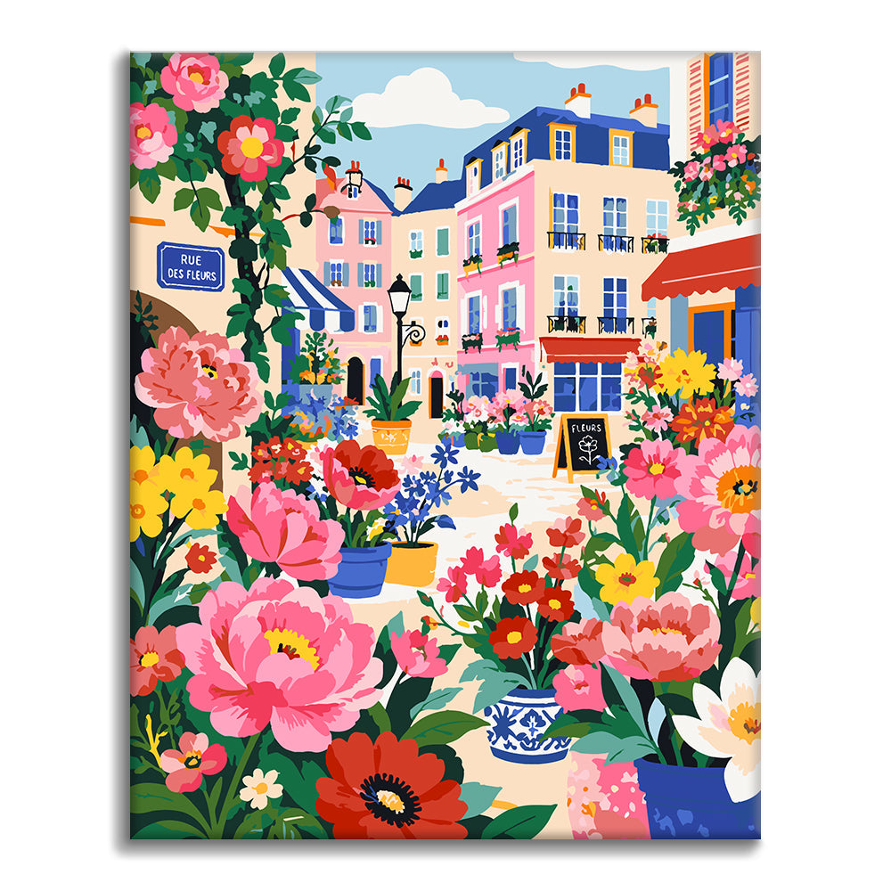 Rue parisienne fleurie – Peinture par numéros