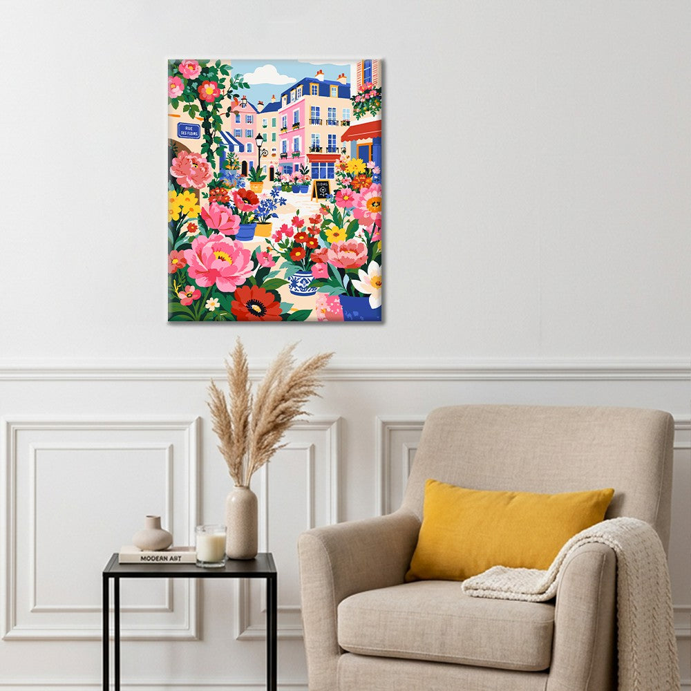 Rue parisienne fleurie – Peinture par numéros