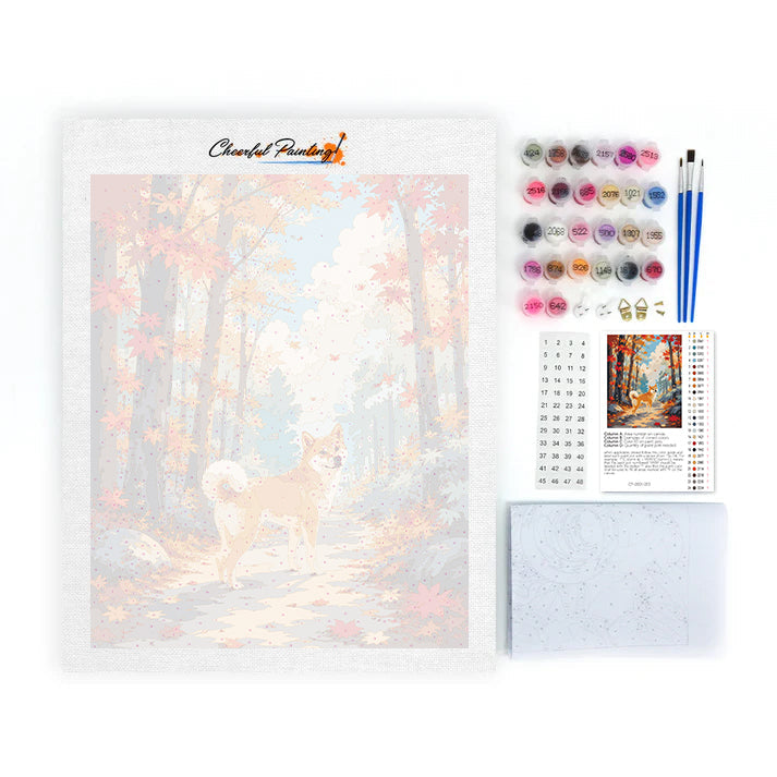Shiba Inu dans une forêt d’automne – Peinture par numéros