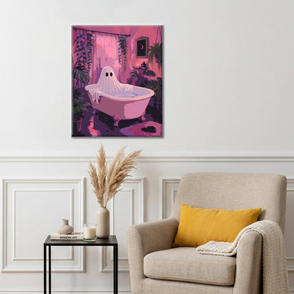 Fantôme dans une baignoire rose – Peinture par numéros