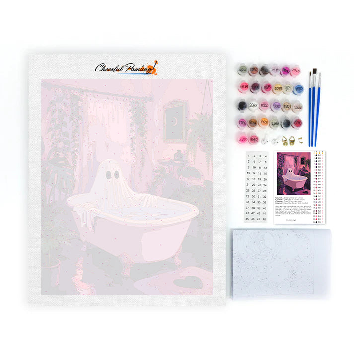 Fantôme dans une baignoire rose – Peinture par numéros